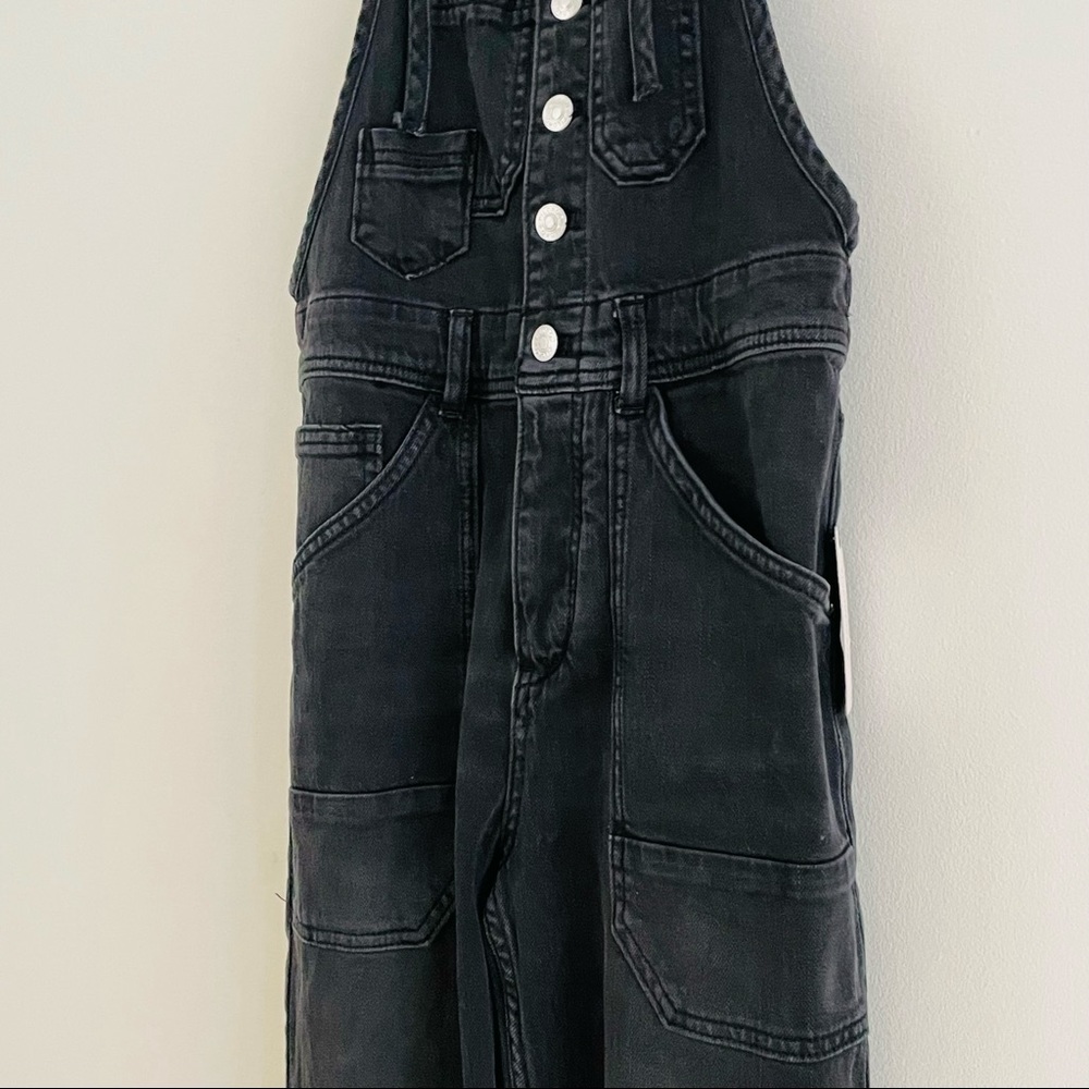 Anthro Black Distressed Denim Overalls - Picture 10 of 14
